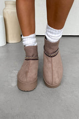HARLIE Suede Embroidered Chunky Sockfit Boots - Taupe