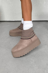 HARLIE Suede Embroidered Chunky Sockfit Boots - Taupe