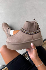 HARLIE Suede Embroidered Chunky Sockfit Boots - Taupe