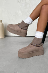 HARLIE Suede Embroidered Chunky Sockfit Boots - Taupe