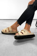 HARLOW Gladiator Velcro Strap Sandal - Beige-2
