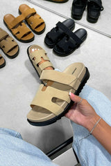 HARLOW Gladiator Velcro Strap Sandal - Beige - 4