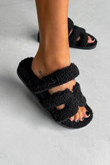 HARPER Shearling Gladiator Strap Sandal - Black - 1