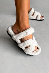 HARPER Shearling Gladiator Strap Sandal - Cream - 1