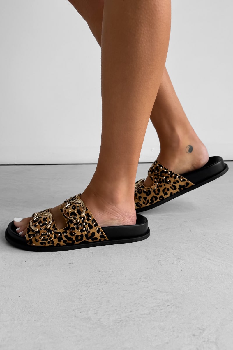 HARRIET Studded Buckle Sandals - Leopard -1