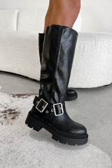 HAVANA Chunky Buckle Biker Boots - Black - 2