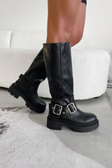 HAVANA Chunky Buckle Biker Boots - Black - 4