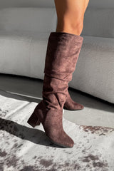 HAVANA Knee High Suede Slouch Boots - Brown - 1