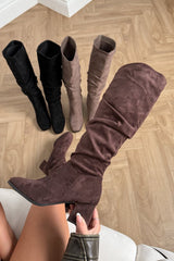 HAVANA Knee High Suede Slouch Boots - Brown - 3