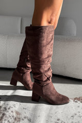 HAVANA Knee High Suede Slouch Boots - Brown