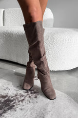 HAVANA Knee High Suede Slouch Boots - Taupe - 1
