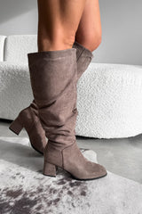 HAVANA Knee High Suede Slouch Boots - Taupe - 2