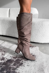 HAVANA Knee High Suede Slouch Boots - Taupe - 4