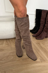 HAVANA Knee High Suede Slouch Boots - Taupe