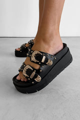 HAZEL Chunky Studded Buckle Sandals - Black Platform - 2