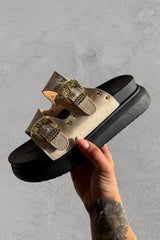 HAZEL Chunky Studded Buckle Sandals - Beige