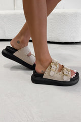 HAZEL Chunky Studded Buckle Sandals - Leopard - 4