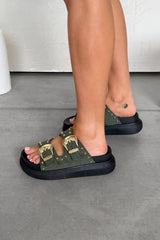 HAZEL Chunky Studded Buckle Sandals - Khaki - 3