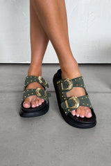 HAZEL Chunky Studded Buckle Sandals - Khaki - 1