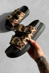 HAZEL Chunky Studded Buckle Sandals - Leopard - 2