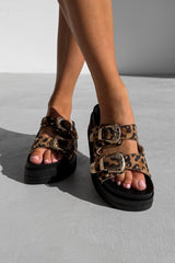 HAZEL Chunky Studded Buckle Sandals - Leopard Platform - 2
