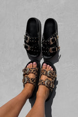 HAZEL Chunky Studded Buckle Sandals - Black Platform - MULTI