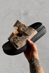 HAZEL Chunky Studded Buckle Sandals - Taupe - 1