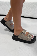 HAZEL Chunky Studded Buckle Sandals - Taupe