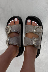 HAZEL Chunky Studded Buckle Sandals - Taupe