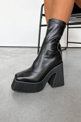 HOLD UP Platform sock Fit Boots - Black PU - 3