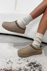 HOLLY Suede Embroidered Slippers - Beige