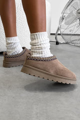 HOLLY Suede Embroidered Slippers - Mocha - 2