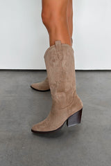 HOUSTON Mid Calf Cowboy Western Boots - Beige - 2