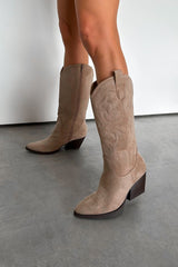 HOUSTON Mid Calf Cowboy Western Boots - Beige - 1