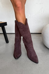 HOUSTON Mid Calf Cowboy Western Boots - Brown - 2