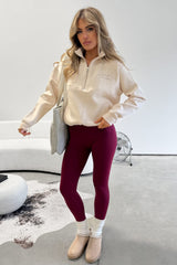High Waisted Sports Leggings - Burgundy - 2