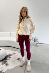 High Waisted Sports Leggings - Burgundy - 4