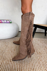 IBIZA Flared Suede Cowboy Western Boots - Taupe - 1