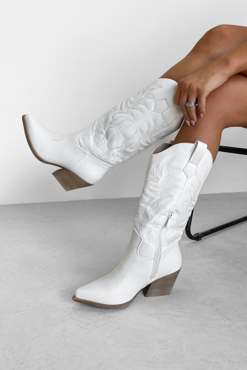 Mid calf white boots hotsell