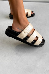 INDIE Gladiator Strap Slider Sandals - Beige Croc - 1