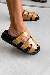 INDIE Gladiator Strap Slider Sandals - Camel Croc - 2