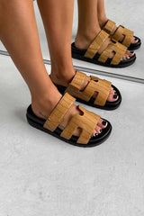 INDIE Gladiator Strap Slider Sandals - Camel Croc - 1