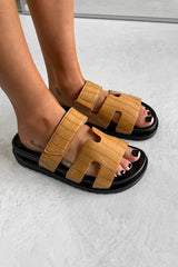 INDIE Gladiator Strap Slider Sandals - Camel Croc - 3