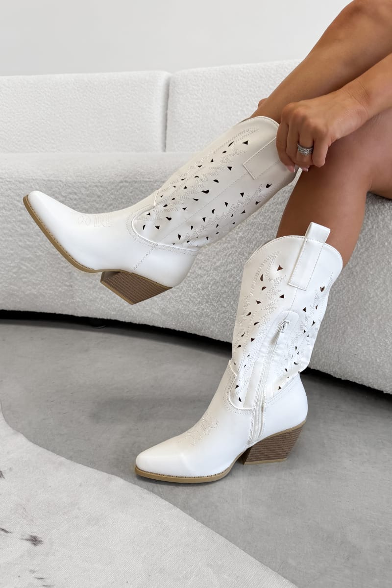 INDIE Cowboy Western Boots White PU – AJ VOYAGE