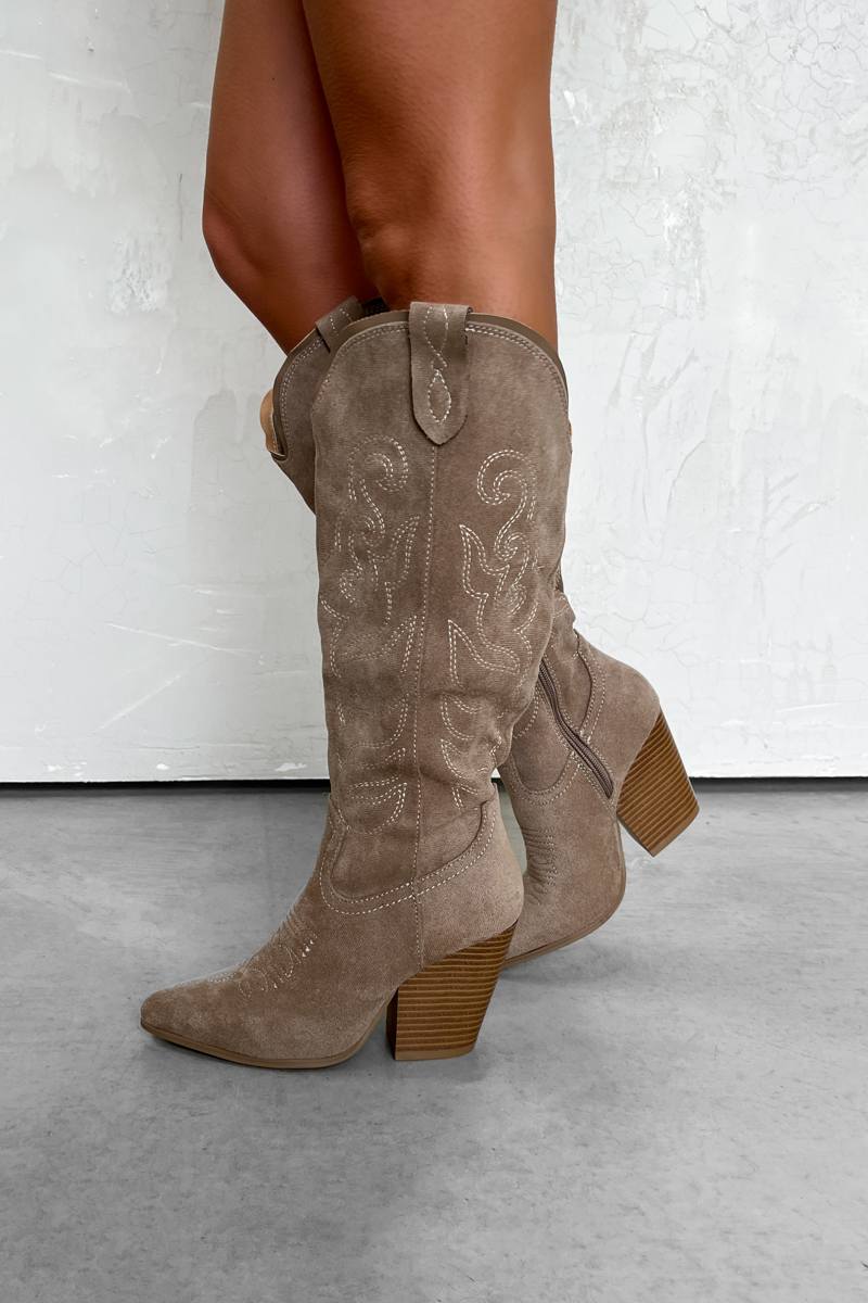 IOWA Western Cowboy Boots - Taupe Suede - 1