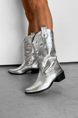 IOWA Western Cowboy Ankle Boots - Silver