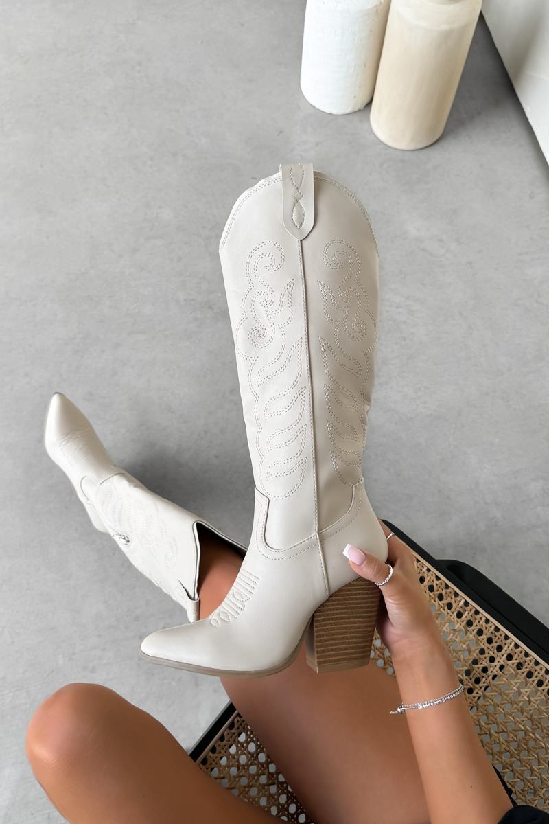 IOWA Western Cowboy Boots - Cream PU - 4