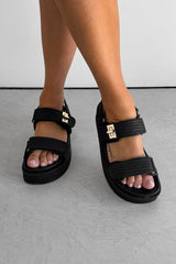 IVANA Chunky Rattan Sandals - Black - 1