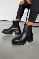 IVY Chunky Platform Ankle Boots - Black PU - 1