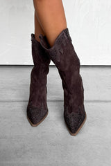 JACKSON Diamanté Detail Cowboy Western Boots - Chocolate Brown - 2